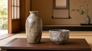 加藤幸兵衛（5代目）の美濃焼花瓶と加藤景秋の鼠志野茶碗