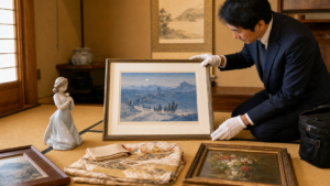 名古屋市千種区での骨董品出張買取|平山郁夫リトグラフ・リヤドロ人形・着物の査定事例