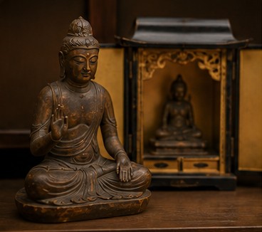 仏像買取で査定する木彫仏と厨子の生成写真