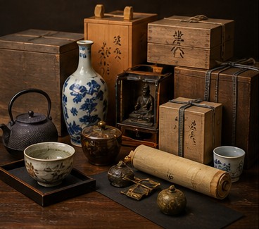 古美術買取で査定する茶道具・書画・陶磁器の生成写真