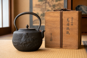 土岐市で買取した南部鉄器・馬図鉄瓶(薫山造)