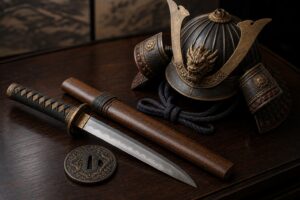 土岐市・恵那市で買取した短刀・鎧兜・鍔の骨董品
