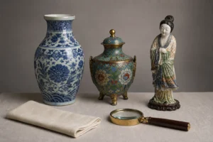 中国工芸品を査定する際の確認項目を表した生成画像