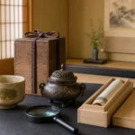 遺品整理で出てきた骨董品を仕分ける場面を表した生成画像