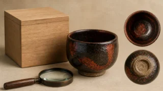 美濃加茂市で楽印のある楽茶碗を12万円で買取|共箱あり