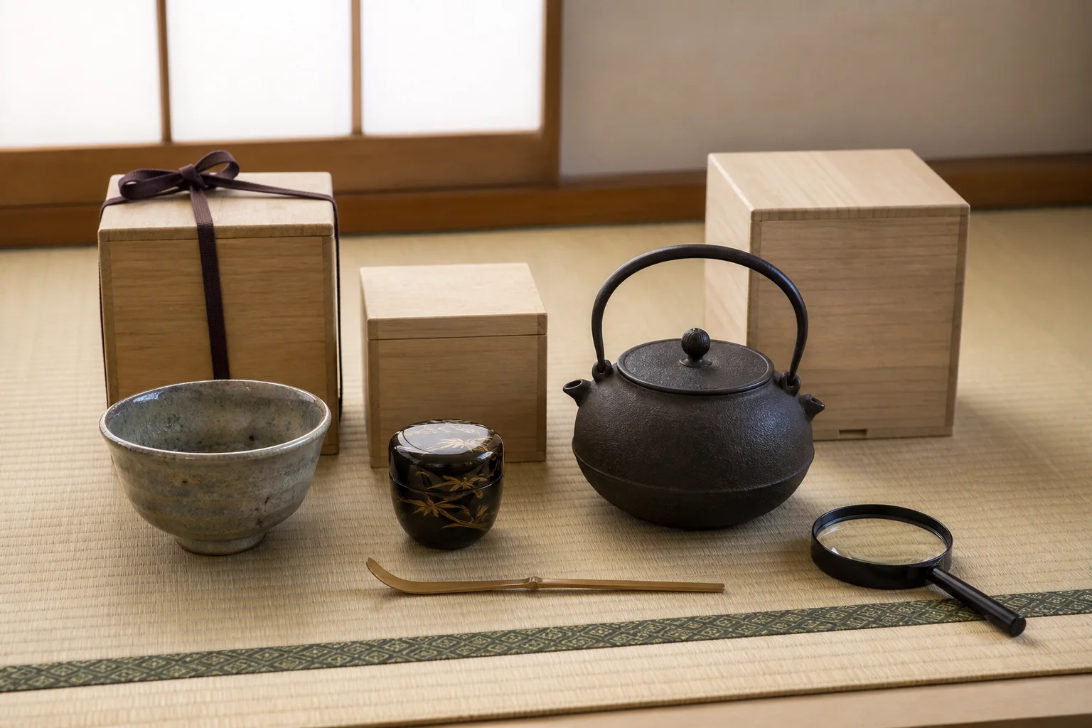 茶道具を査定する際の確認項目を表した生成画像
